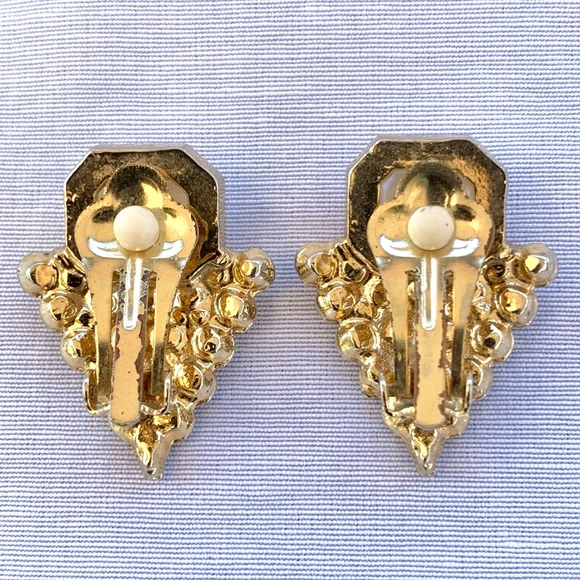 Rhinestone and Faux Pearl Triangle Clip-On Earrings - Picture 7 of 7